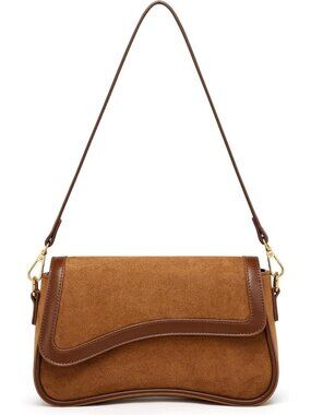 〽️Women's Brown Suede Leather Hobo Trendy Cute Mini Clutch Purses Shoulder Bag